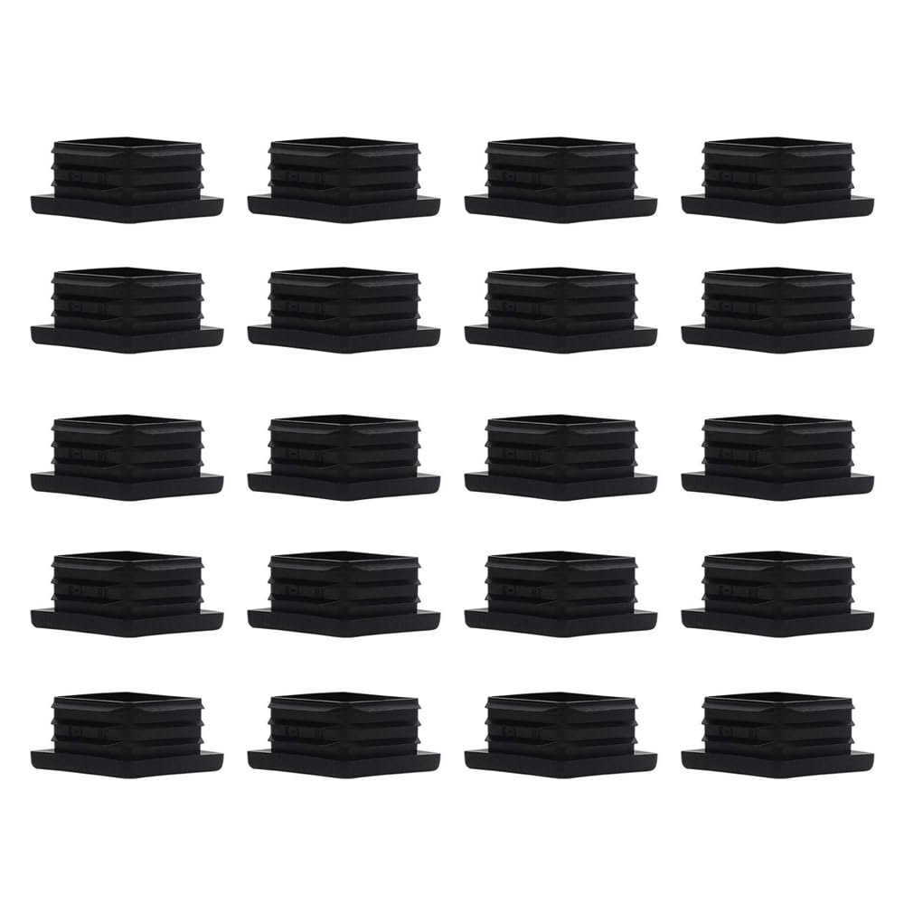 20PCS Square Plastic End Caps 15mm x 15mm Black Insert Plugs Anti-Slip Plastic Square Tube Plug for Pipe Tables Chairs Desks Beds
