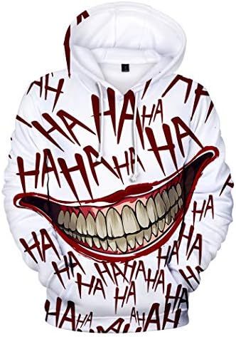 XWDA Mens Pullover Hoodie Sweater Smile Print Patchwork Halloween Costume Christmas Hip Hop Pocket Streetwear