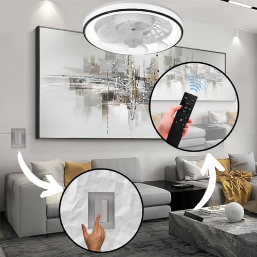 Megaluz LV34W12 Ventilador de techo con luz led y control remoto, 13”, luz blanca fría, neutra y cálida, 6 aspas desmontables, Abanico de techo enchufe E27, 4 velocidades y motor silencioso (Blanco).