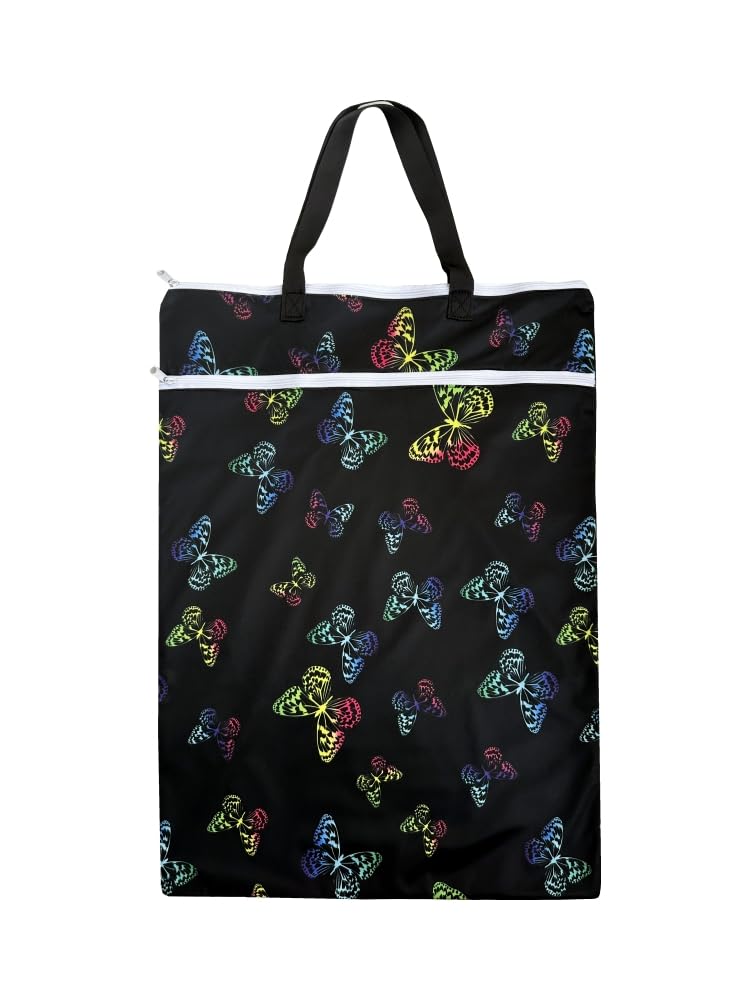 JUTESK Large Hanging Wet/dry Cloth Diaper Pail Bags for Reusable Diapers or Laundry (1pieces) (Black Butterfly)