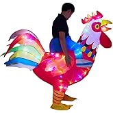 Letsglow Adult Inflatable Ride-on Rooster Costume, Man Women Chicken Suit with LED Lights Funny Glow for Halloween Christmas (Red Rooster, Adult)