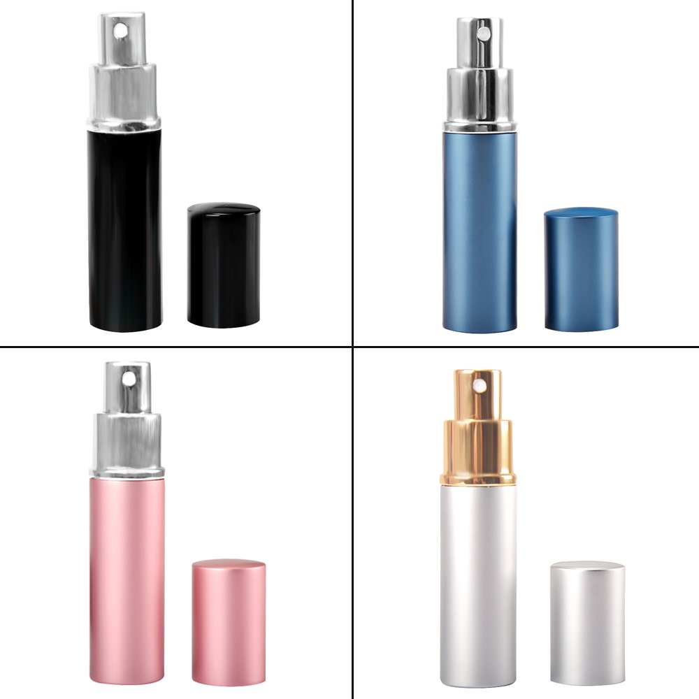 SHiZAK 4x 10ml Stylish (Colors Black, Silver, Blue and Pink) Travel Perfume Bottle Atomiser Refillable Fragrance Perfume Atomizer Empty Aftershave Spray Bottle