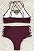 Seaselfie Women's High Waisted Push Up Cross Padding Bikini Bathing Suit, Wine Red, Large