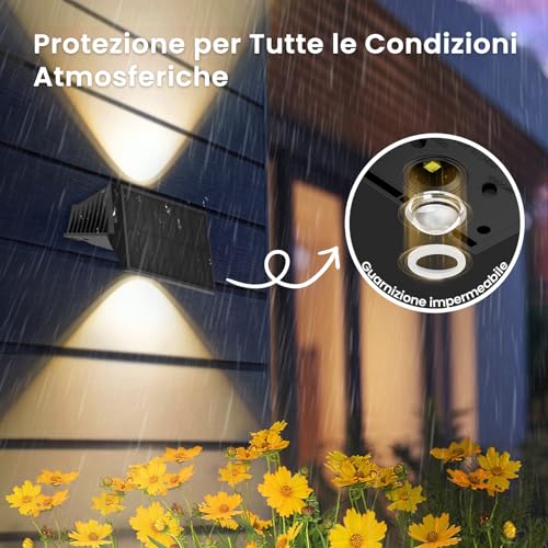 Delaiglow Up & Down Outdoor Solar Lamp Set of 8 Solar Lights Outdoor Warm White 3000 K LED Solar Spotlights Outdoor 1000 mAh Waterproof IP67 for Wall Garden Terrace