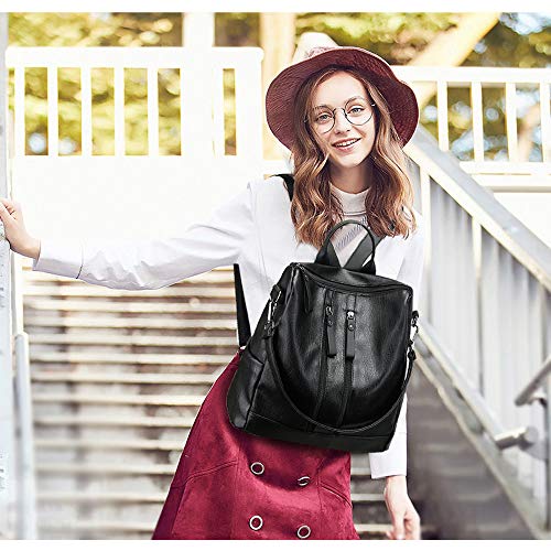 Aigoode Wasserdichte Damenrucksack Ledertasche Schultasche, Multi-Pocket-Rucksack Im College-Stil Mit Großer Kapazität Kann Einschultrig Sein (Schwarz).