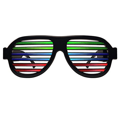 Light up Shutter Glasses by Glowseen -Sound Reactive-USB Rechargeable Rave Glasses--Black
