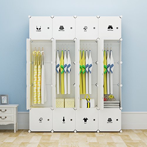 Portable Closet Clothes Wardrobe Bedroom Armoire Storage Organizer with Doors, Capacious & Sturdy. 20 cube White