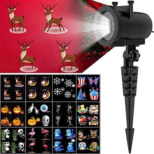 AICHESON Lightshow Projection 12 Slides Christmas Led Projector Outdoor Indoor-Animated Decorative Holiday Waterproof, 2Slides, Black