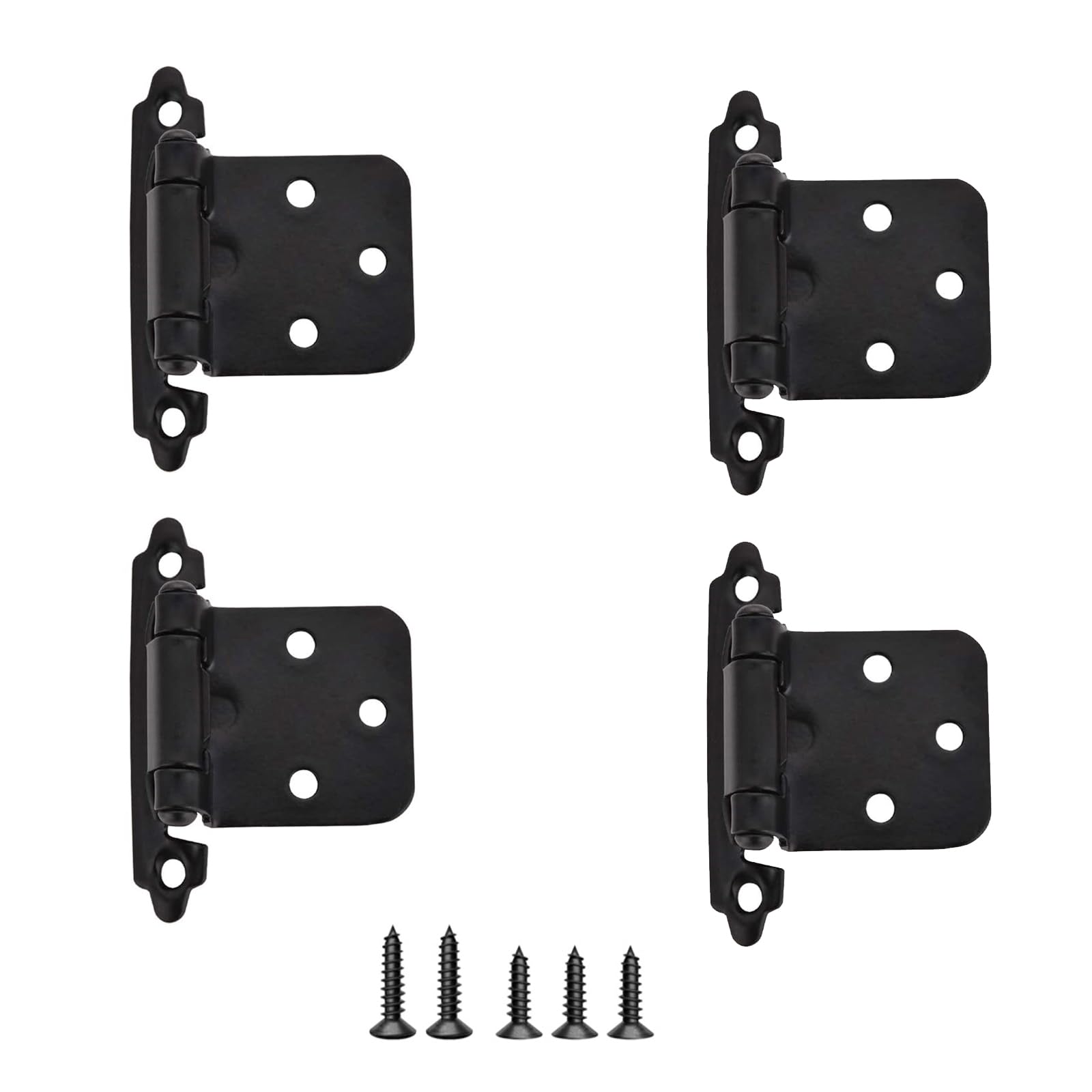 Aoktorkit 4Pcs Overlay Cabinet Hinge 1/2 Inch Flush Cabinet Hinges Door Hinges Self Closing Hinges for Cabinet Closet Door Furniture, Black
