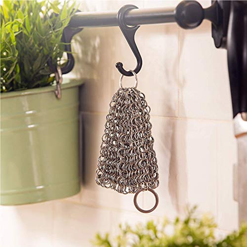 Ulimitx Cast Iron Cleaner Stainless Steel Chainmail Scrubber Protects Cookware and Anti Rust with Hanging Ring For Skillet, Pan, Pot, Griddle and Wok etc.