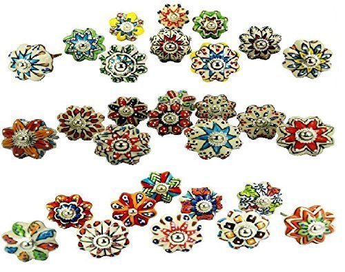 KNOBSWORLD Small 1" 20 Knobs Assorted Rare Hand Painted Ceramic Knobs Cabinet Drawer Pull Pulls