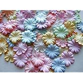 ICRAFY 100 Assorted Die Cut Flower Mulberry Paper Blue Purple Tone, Pastel Tone 100 Pcs. Size 1" (Pastel)