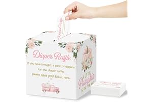 AUKOLASS Diaper Raffle Card Box with 50 Pcs Pumpkin Diaper Raffle Tickets, Autumn Floral Pumpkin Diaper Raffle Card Box for Baby Shower Games Gender Reveal Party Invitation Insert Card Game (Pink)