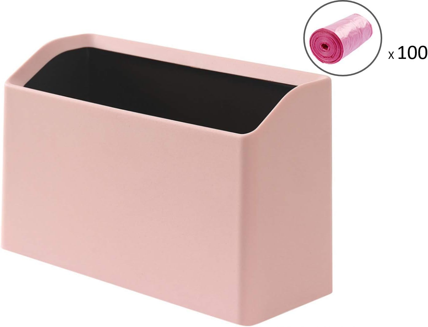 Lotsa Style Mini Wastebasket Trash Can Bold Edition - Waste Bin for Kitchen Pantry Office Countertop Table Desktop, 100 Plastic Bags (Pink)