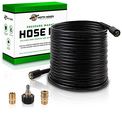 Hefty Hoses 50 Foot Pressure Washer Hose Kit - Black 1/4 Power Washer Hose with Free Accessories (1x 1/4 Quick Connector Kit and 1x 1/4 Hose to Hose Coupler) M22-14MM Brass Thread