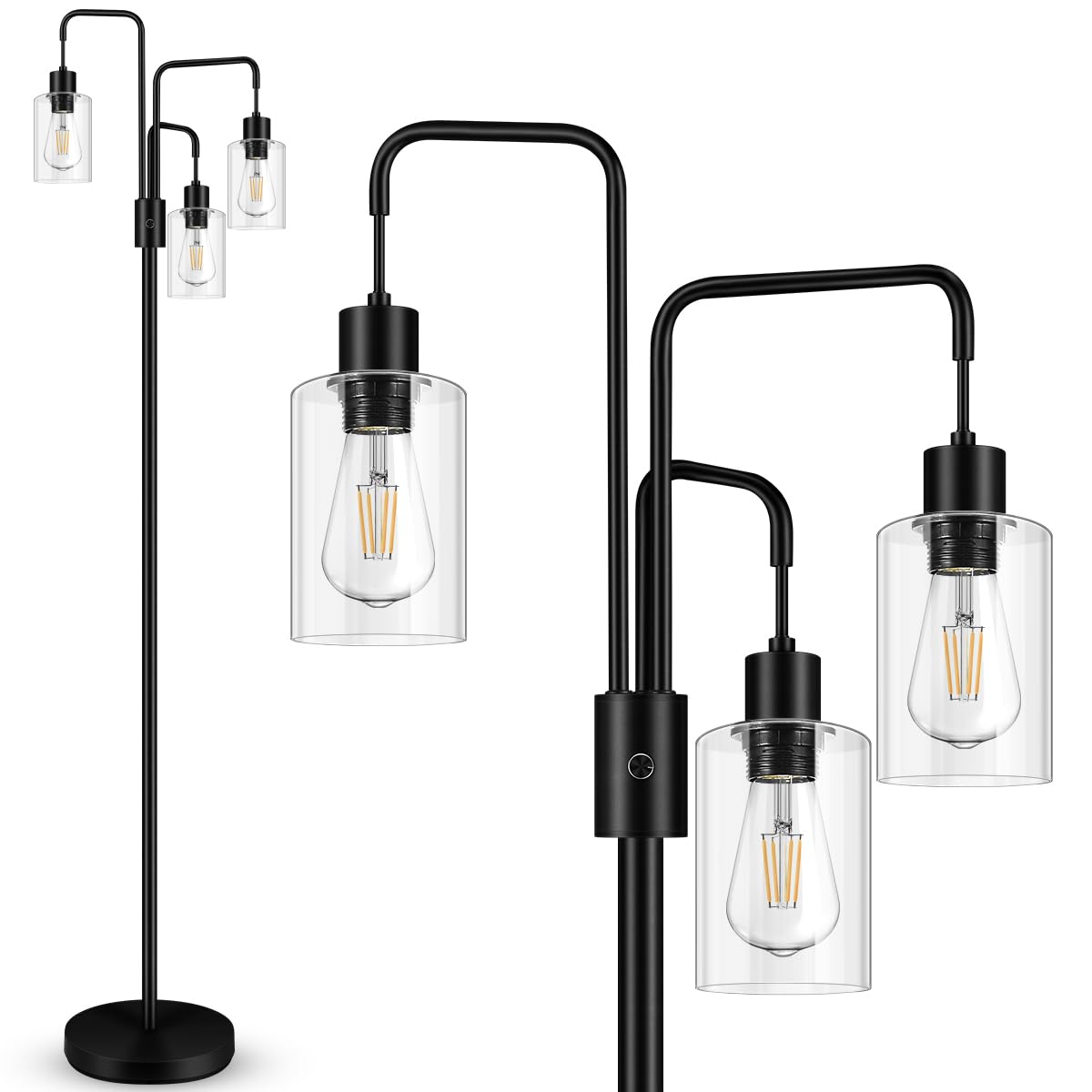 Photo 1 of BoostArea Industrial Floor Lamp for Living Room,Glass Lampshade,Modern Stand Up Lamp with 3 Light,Simple Design Floor Lamp for Bedroom, Living Room, Office, Kids Room, Reading