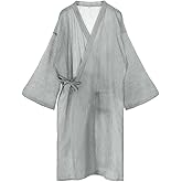 SIQITECHNO Men Summer Kimono Bathrobe Long Cotton Yukata Woven Striped Pajamas Loungewear Mens Bathrobe Sleepwear Nightgown