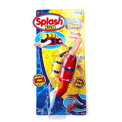 7" Large Splash Fun Wind Up Scuba Diver (2 Pack) Bathtub Pool Swimmer Toy Floats and Swims in Water with 2 GosuToys Stickers