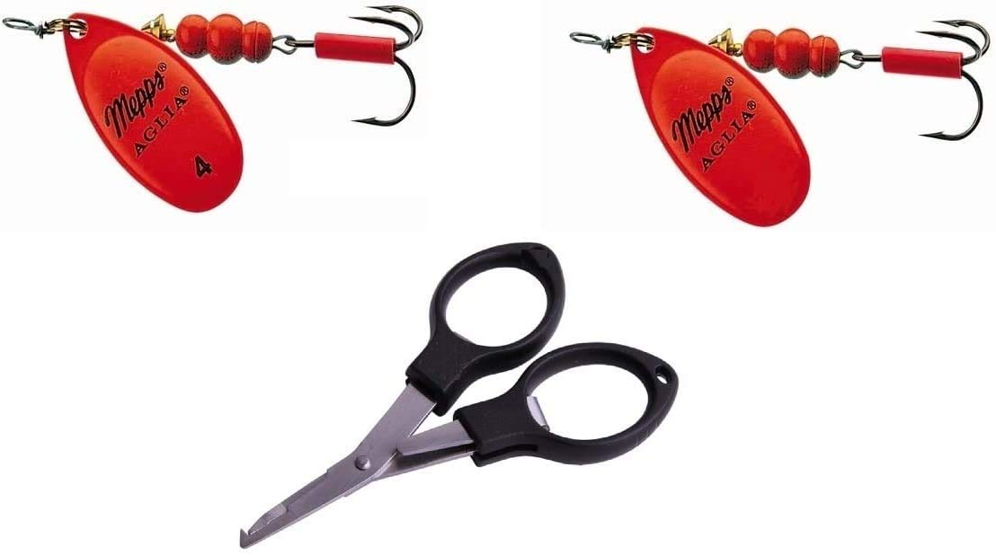 Mepp s Aglia Set: 1 x Mepps Agila Fluo Orange Size 5 + 1x Mepps Agila Fluo Orange Size 4 + Free Fishing Scissors