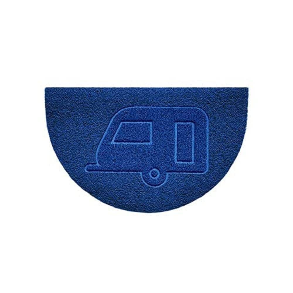 Nicoman Embossed Halfmoon Half Circle Door Mat Dirt-Trapper Jet-Washable Doormat 70x44cm (Blue, CARAVAN Shape) - Use Indoor or Sheltered Outdoor