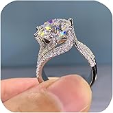 ZDIFDIC 5CT Six Prong Solitaire Simulated Moissanite Open Rings Gift for Wedding Engagement 925 Sterling Silver CZ Round Diamond Cut Promise Ring Halo Anniversary Cocktail Adjustable Bands for Women