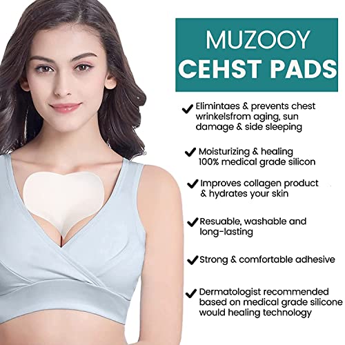 Muzooy Upgrade Chest Wrinkle Pads , Anti Wrinkle Silicone Chest & Neck Patches, Resuable and 100% Medical Grade Décolleté Anti Wrinkle Patches, Overnight Wrinkle Remover Treatment while Sleeping