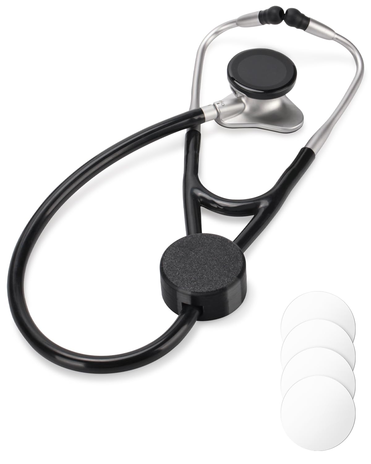 View 1 of Stethoscope AirTag Holder - Compatible with EKO CORE 500™ & 3M Littmann CORE Digital Stethoscope - Stethoscope Safety Tracker Case with 4 Name Stickers, Black