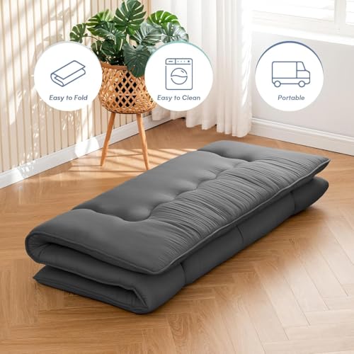 ORCHID M® Floor Mattress Futon Mattress, Thicken Tatami Mat Sleeping Pad Foldable Roll Up Mattress Boys Girls Dormitory mattress Pad Kids Floor Bed, Charcoal Grey,Twin Size (100 x200CM)
