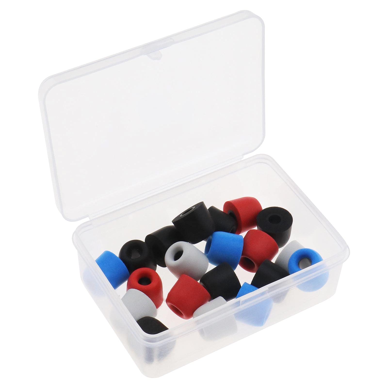 The Lord of the Tools 10 Pairs of Memory Foam Earbuds Tips for Most Earphone 4.5-5.5mm with Storage Box Blocking Out Ambient Noise 4 Colors Black Red Blue Grey Replacement