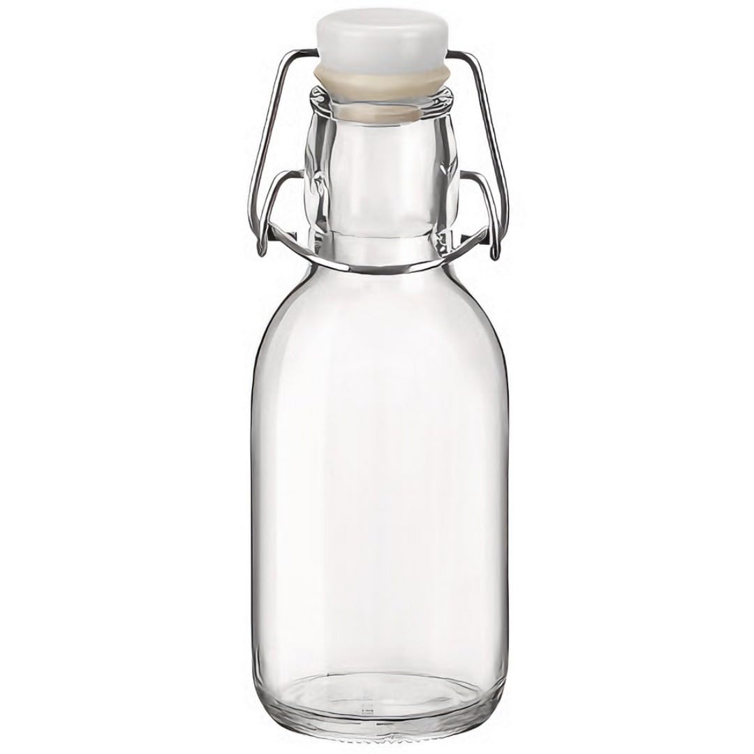 Bormioli Rocco Emilia - Glass Bottle, White Cap, Transparent, 1 unit & agrave; (25cl-8 1/2 oz)