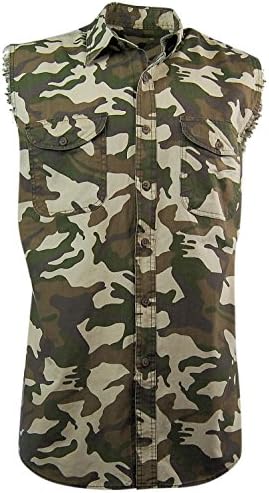 Canyon Guide Men's Sleeveless Camo Biker Shirt; Button Down Front (Large)