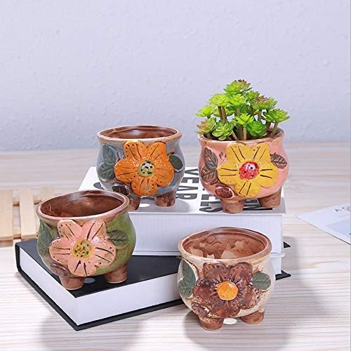 XHZJ Hand Painted Ceramic Flower Pot Office Succulent Tabletop Potted Plants 5.7cm (2.24 Inch) Flower Color Ceramic Plant Planter 4 Packs Living Room Decoration Flower Pot Decoration