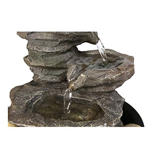 PeterIvan 4-Tier Cascading Resin-Rock Falls Tabletop Water Fountain - 11 2/5" Small Relaxation Waterfall Feature with LED Lights&Ball, Indoor Oudoor Decorative Tabletop Fountain for Stress Relief - Thumbnail 6