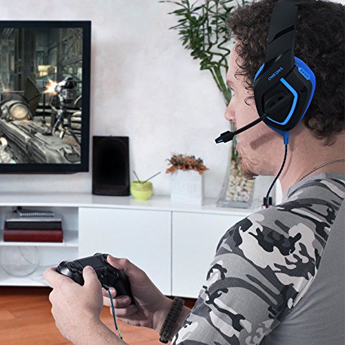 MillSO K1 Gaming Headset for PC, PS4, Xbox One, Stereo Over-Ear Noise Cancelling Headphones with Mic, LED Light, Soft Memory Earmuffs and Volume Control for Laptop Mac Nintendo Switch Games -- Blue - Thumbnail 7