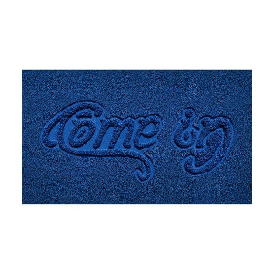 Nicoman Embossed Spaghetti Door Mat Dirt-Trapper Jet-Washable Doormat 70x43cm (Blue, COME-IN) - Use Indoor or Sheltered Outdoor