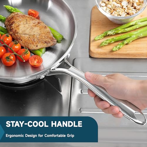 KoolShiro 3PCS Stainless Steel Frying Pan for Searing & Sauteing, 3 Ply Cookware for Durability & Even Heating, Compatible with All Cooktops Up to 600℉