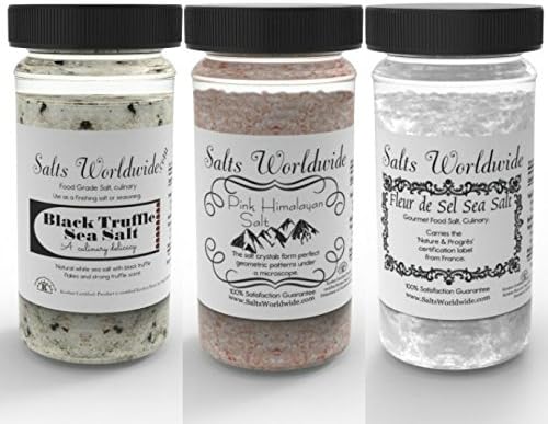 Salt Sampler Jar Pack - Himalayan Salt - Fleur De Sel - Black Lava Hawaiian Salt - Sel Gris - Red Alaea Salt - Best Seller - On Sale - Ships Fast and Free Within the United States