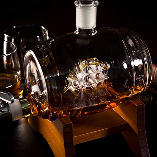 Atterstone Barrel Whiskey Decanter Set. Bourbon, Scotch, Brandy, Whisky