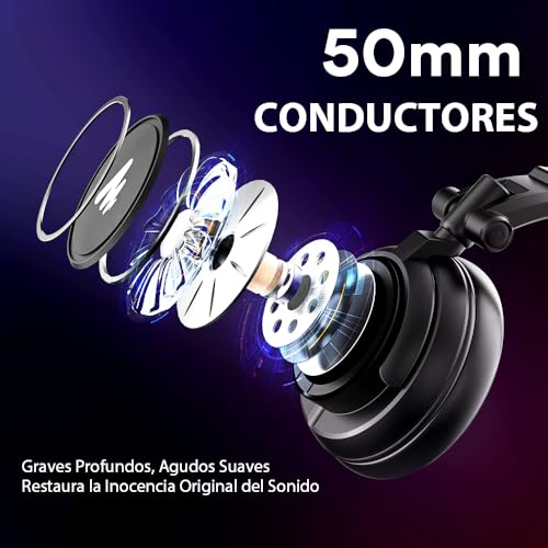 MAONO Audífonos de Diadema de Estudio con Controladores de 50MM AU-MH601 Auriculares de Monitor Estéreo sobre la Oreja para Música, DJ, Podcast (MH601-Negro)