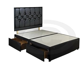 King Size Diamond Divan Bed Base With Faux Leather Headboard And 4