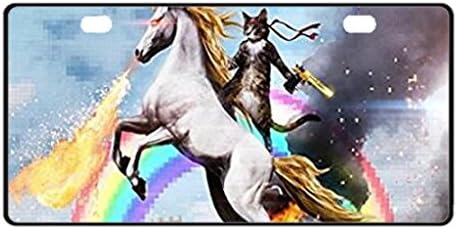 unicorn funny cat rider Durable License Plate Cover Metal Car Tag Auto Tag Aluminum 11.8" X 6.1"