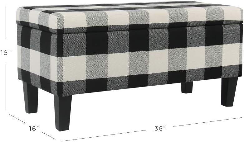 HomePop Large Upholstered Rectangular Storage Ottoman Bench with Hinged Lid, Black Buffalo Plaid: Kitchen & Dining