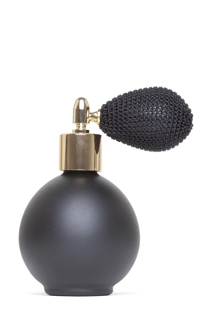 Matt Black Glass 78ml Round Perfume Bottle Atomizer, Black Bulb Spray, Filling Funnel & Gift Box Included (GF)