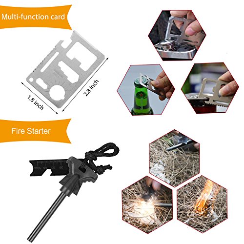 Halcent Survival Tools 11 In 1 Emergency Survival Kit with Fire Starter Emergency Blanket Compass etc Outdoor Wilderness Survival Kit for Camping Hiking Travelling