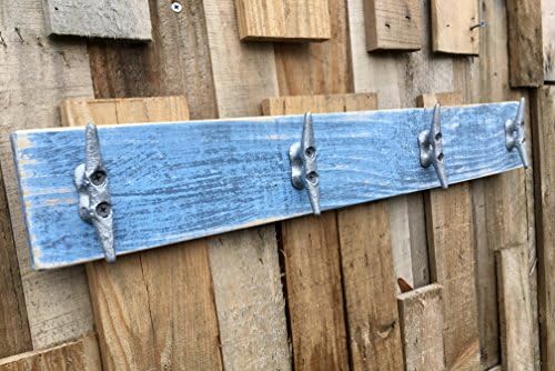 Nautical Boat Cleat Coat Rack, Distressed Blue