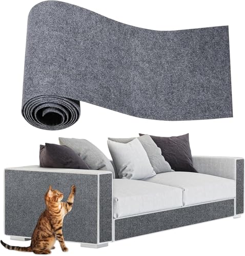 Tapete Arranhador Autoadesivo Premium para Gatos 60x100cm Carpete Resistente Cortável Protetor de Sofá Parede Cama Evita Arranhões Fácil de Aplicar (Cinza)