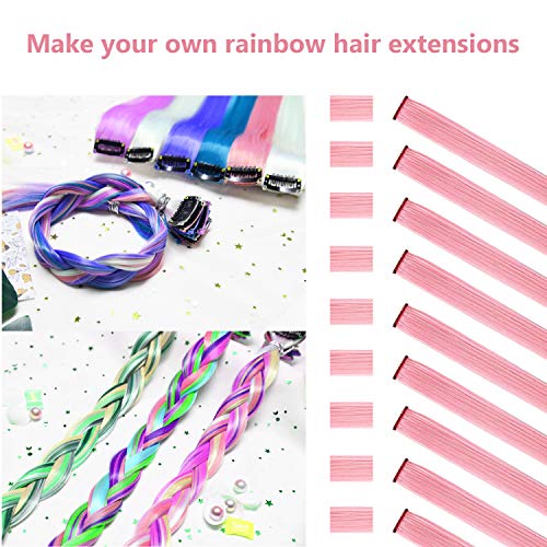 TOFAFA 22 inch Colored Hair Extensions straight Hairpiece,Multi-colors Party Highlights Clip in Synthetic Hair Extensions (10pcs Princess Pink)