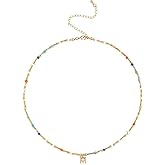BYIA Initial Necklace for Women Trendy Colorful Beaded Choker Necklace 14k Gold Plated Letter Pendant Gold Jewelry