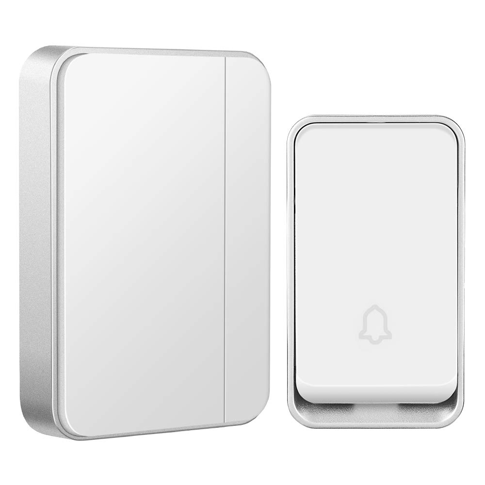 『No Battery Required』AURTEC Wireless Doorbell,Waterproof Door Chime Kit with 1 Press Self-Powered Transmitter & 1 Plug-in Receiver ,51 Chimes,4 Volume Levels,No Battery Required,White