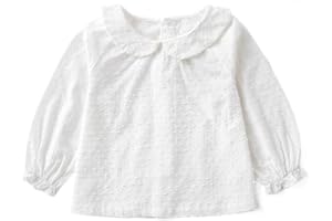 Curipeer Girls White Button Down Shirt with Peter Pan Collar Long Sleeve Blouse